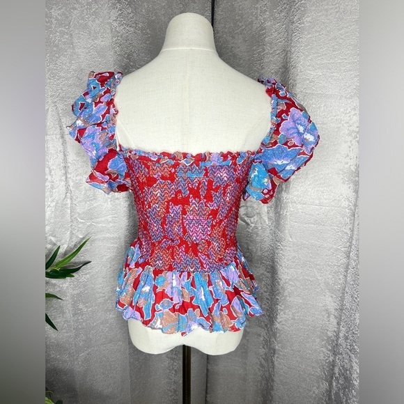 Anthropologie Love the Label Floral Print Smocked Ruffle Cropped Top Sz S - Picture 8 of 11
